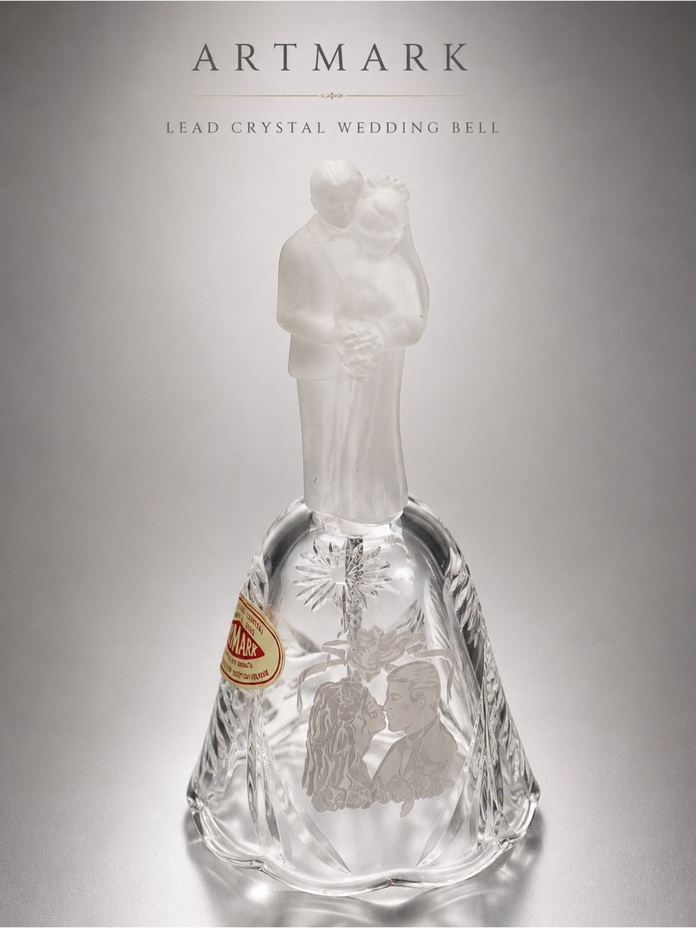 ARTMARK 24% Lead Crystal Wedding Bell Bride & Groom Frosted Top Made in Germany
